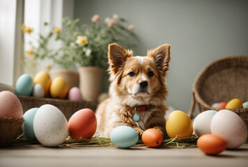 easter dog with easter eggs