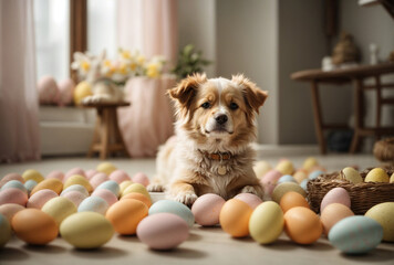puppy with a easter eggs