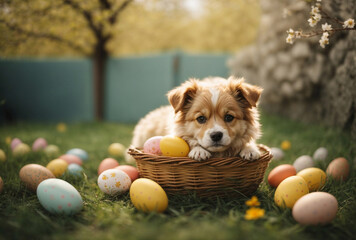 puppy in easter basket