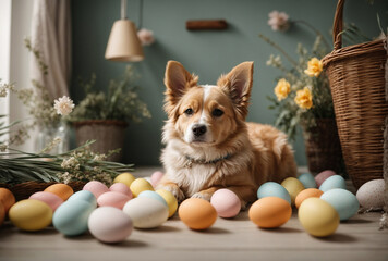 dog with easter eggs