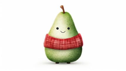 Cute pear. Happy Fruit on white background with a smile in children's illustration style