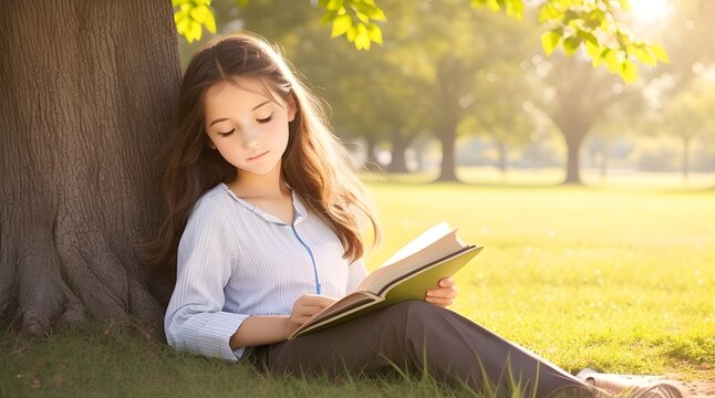 woman reading book in park