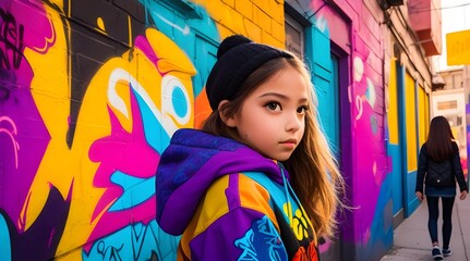 Obraz premium girl with graffiti on wall