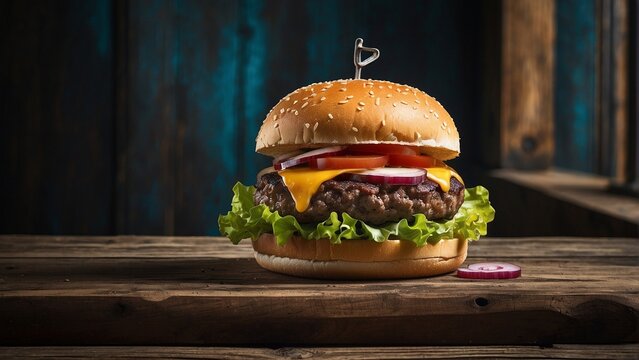 Burger on Rusted wooden table
