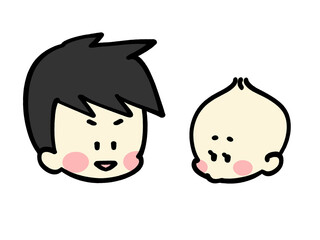 パパと赤ちゃん　親子の顔のみイラスト素材
