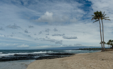 Scenic panoramic view of the west coast of the Big Island of Hawaii on a beautiful cloudy day