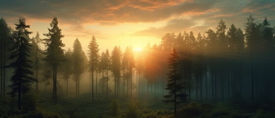 Fototapeta na wymiar Sunrise over the treetops. Forest at sunrise