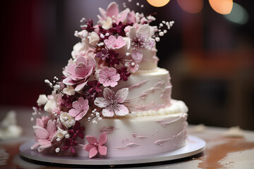Splendid wedding cake. Wedding day. Wedding cake with flowers. Celebrate the wedding. Weeding planner.