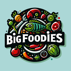 Fototapeta premium Food, restaurant, cooking or similar logos include fish, vegetables, fruit on a plate, in vector format