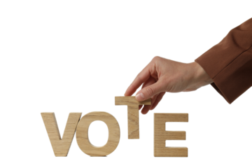 PNG, Wooden letters and hand, isolated on white background