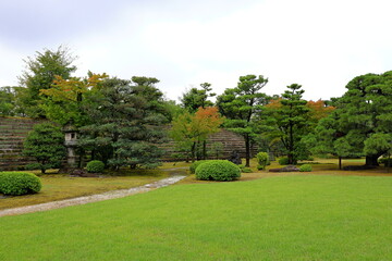 Fototapeta na wymiar Gardens at Nijo Castle, a home for the shogun Ieyasu in Nijojocho, Nakagyo Ward, Kyoto, Japan