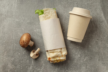 Tasty fast or homemade food concept - delicious shawarma