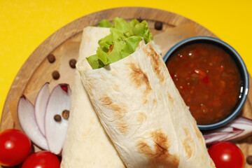 Tasty fast or homemade food concept - delicious shawarma
