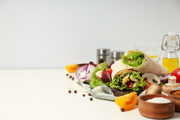 Tasty fast or homemade food concept - delicious shawarma