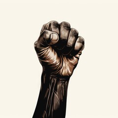 Fototapeta na wymiar black man fist raised hand high in triumph, watercolor on a white backdrop
