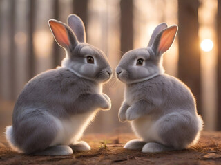 cute two rabbit lover for valentine's day