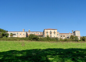Panoramic view of the monastery of Santa Maria la Real de Osera. San Cristobal de Cea, Ourense, Spain.