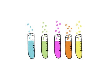 Colorful chemical substances in test tubes. Science experiment. Hand drawn picture. Concept, Education, science lesson, chemistry subject. Illustration for using as teaching aids, design for decorate.