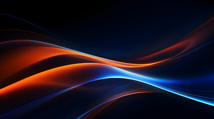 Beautiful abstract futuristic dark background with neon blue and orange glow.