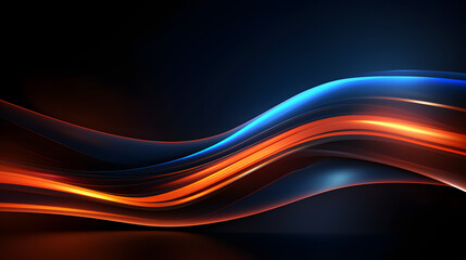 Beautiful abstract futuristic dark background with neon blue and orange glow.