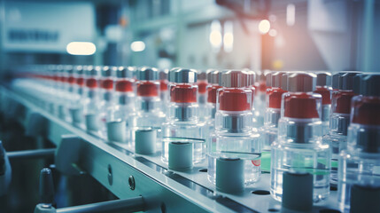 Medical vials on production line at pharmaceutical