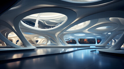 Beautiful modern futuristic building interior architecture