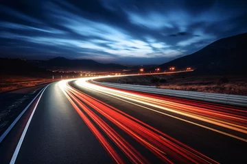 Papier Peint photo autocollant Autoroute dans la nuit Long exposure of a highway at night with light trails of cars driving past