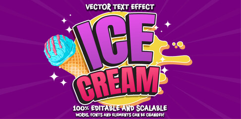 Editable text effect - Ice Cream 3d Traditional Cartoon template style premium vector
