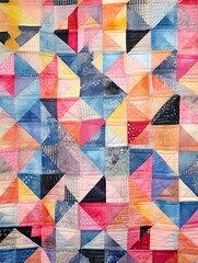 Fototapeta premium Cozy Bedroom Ambiance: Quilt Pattern Prints and Patchwork Designs