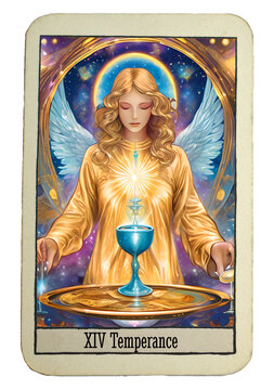 Tarot card 14 temperanc: economy, moderation, frugality, management, accommodation.