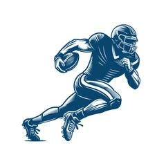 American football player. Vector illustration. In hand drawn style, linocut like	
