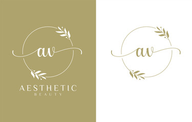 Letter AV Beauty Logo with Flourish Ornament