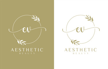Letter EV Beauty Logo with Flourish Ornament