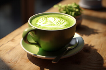 Green matcha latte in a cup
