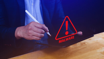 System hacked warning alert on Laptop, Cyber attack on computer network, Virus, Spyware, Malware or...