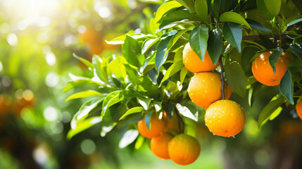Fresh orange fruit on tree at orchard - Powered by Adobe