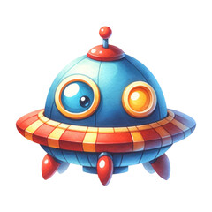 Watercolor Cute Space Object. Spaceship Clipart. Solar System Element. Watercolor Galaxy Element Illustration.