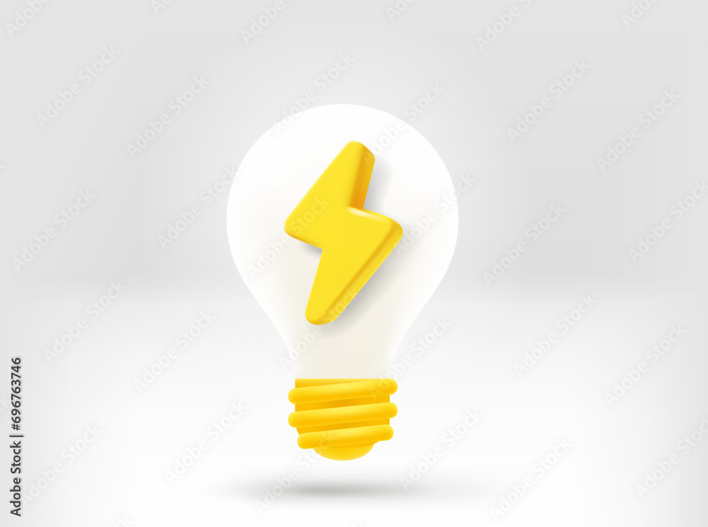Poster Lighting bulb with golden bolt. 3d vector element