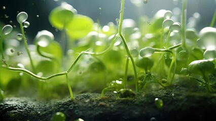 A zoomedin photo of a group of nitrogenfixing bacteria, showcasing their ability to convert atmospheric nitrogen into a form that can be utilized by plants to promote healthy growth.