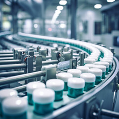 Obraz premium Drug factory. Pills on a factory production line.