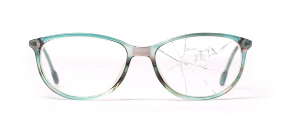 Old broken glasses isolated on white background