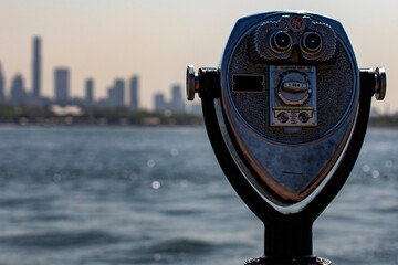 Photo of a prism and viewpoint of the skyline of New York (USA), from Liberty Island, an ideal...