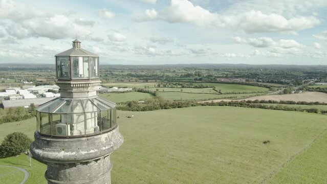 Spire of Lloyd heritage lighthouse Kells Ireland aerial 