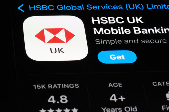 Shanghai,China-Dec.21st 2023: HSBC bank app icon and company brand logo