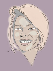 Digital sketch of fictional girl in pale colors. Digital illustration for design - 696768522