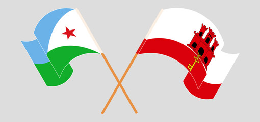 Crossed and waving flags of Djibouti and Gibraltar