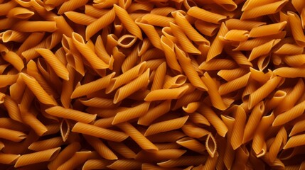 Penne pasta background. Texture top view. Food preparation. Uncooked whole grain pasta.