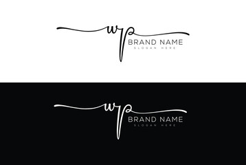 Wp initial handwritten signature logo design