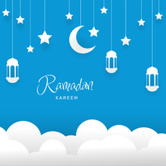 Ramadan kareem paper art illustration. - Vector.