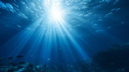 Fototapeta na wymiar Ocean underwater rays of light background